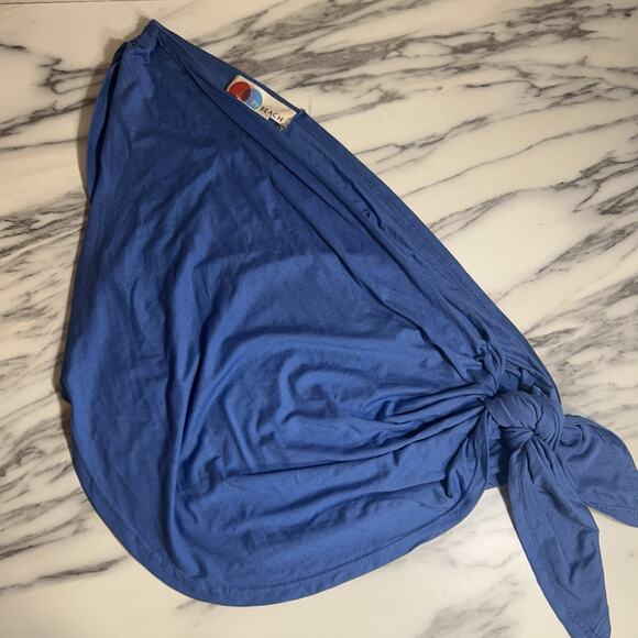 Free People One Shoulder Tank Top Sz M Side Tie Beach Boho Coastal Summer Blue - Picture 1 of 5